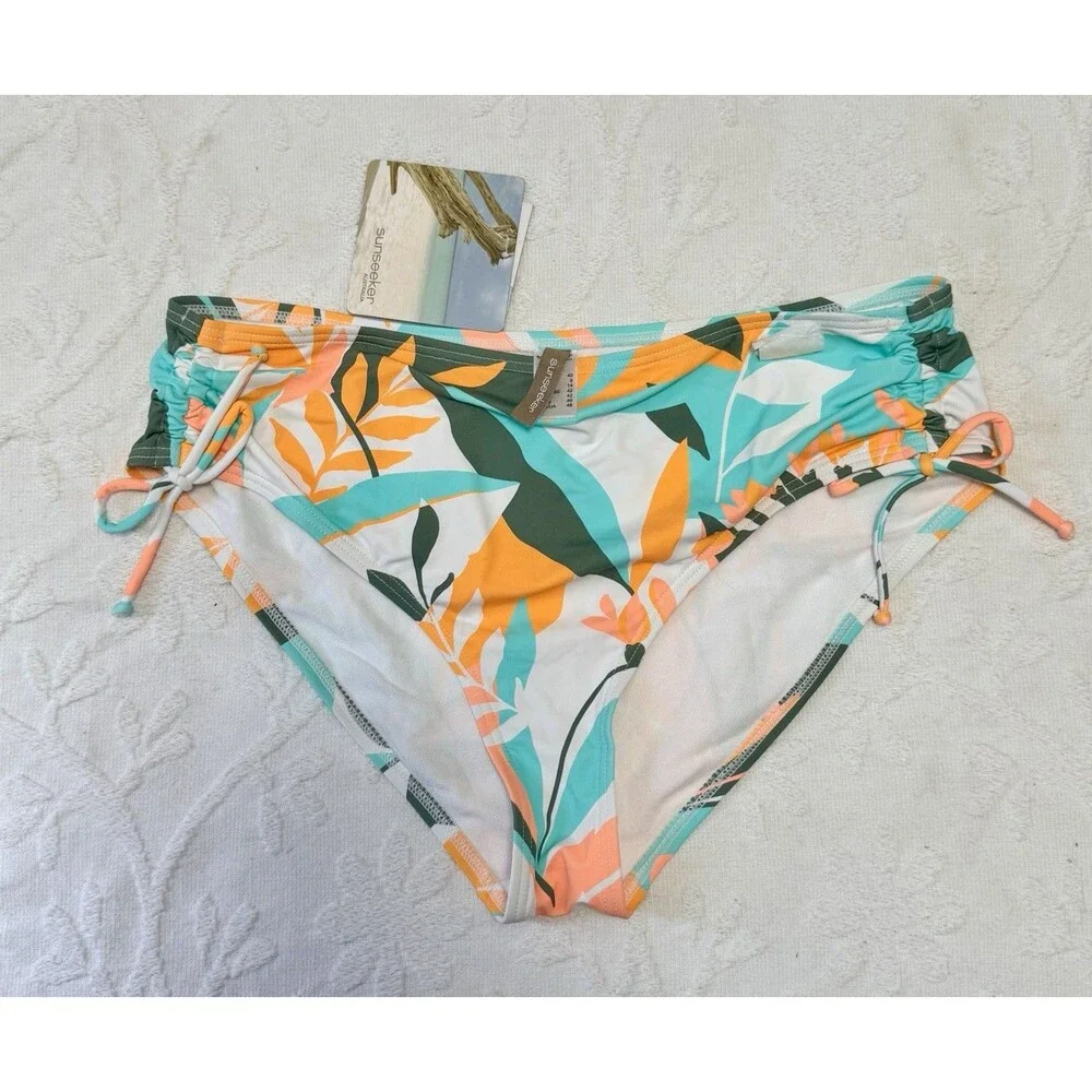 NWT Sunseeker Australia US 8 Microfibre Tropical Bikini Bottom Ruched Side Beach